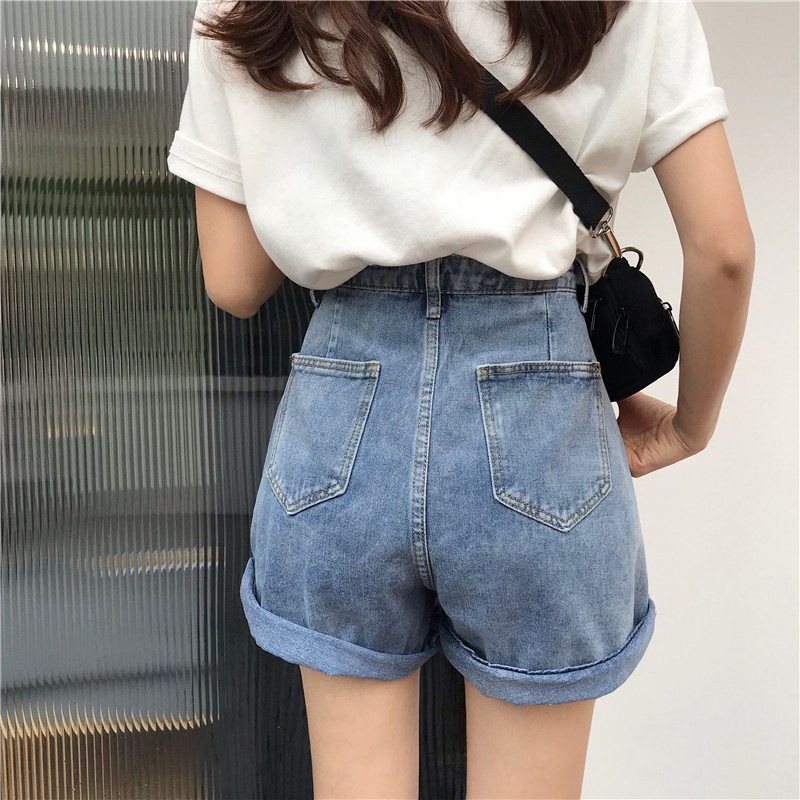 Dame Avslappet Jeans Shorts Høy Midje Bred Leg Rett