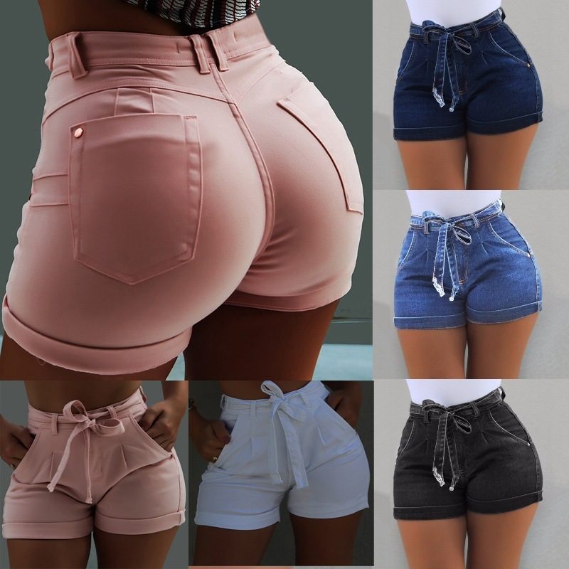 Dame Denim Shorts Belte Micro Elastic