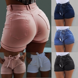 Dame Denim Shorts Belte Micro Elastic