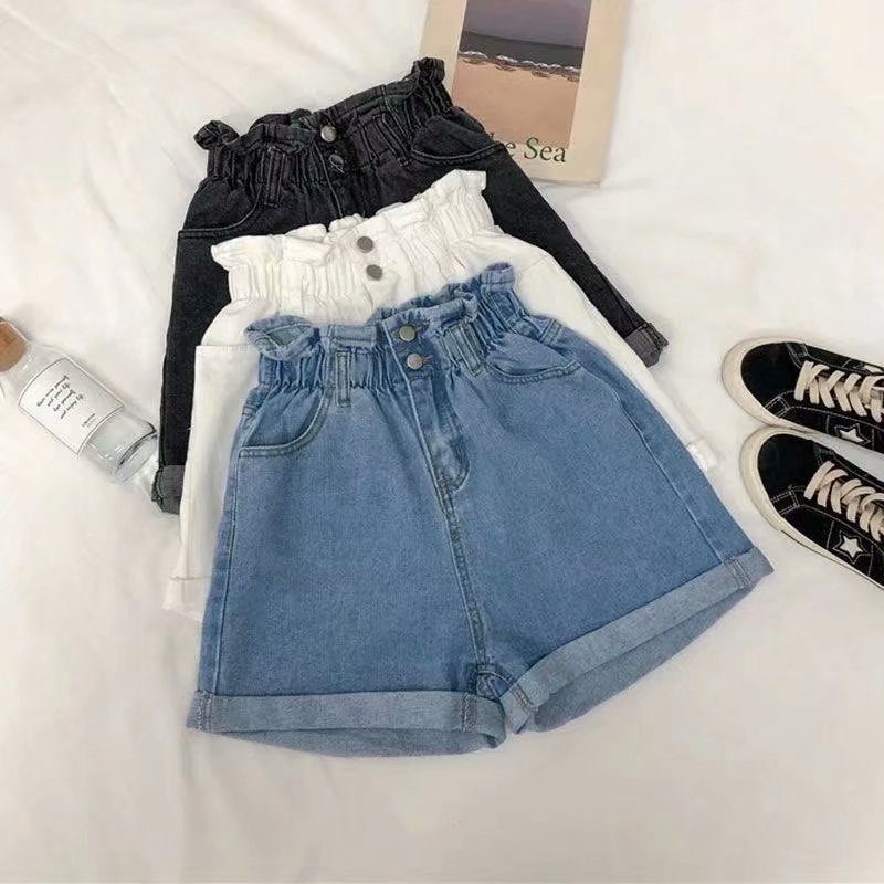 Dame Denim Shorts Elastisk Midje Løse Brede Ben Trendy