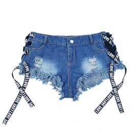 Dame Denim Shorts Høy Midje Revet Sexy Sommer