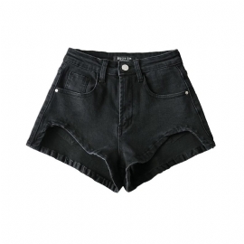 Dame Denim Shorts Høy Midje Slim Fit Trendy