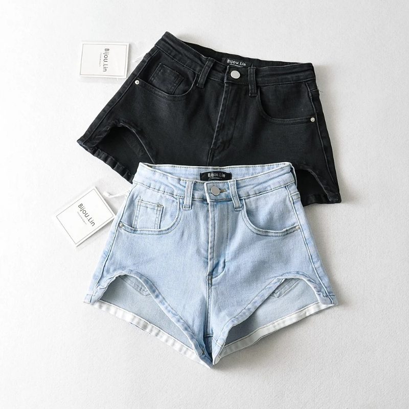 Dame Denim Shorts Høy Midje Slim Fit Trendy