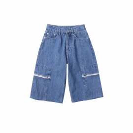 Dame Denim Shorts Løs Ny Stil Kul Løs Rett Høy Midje