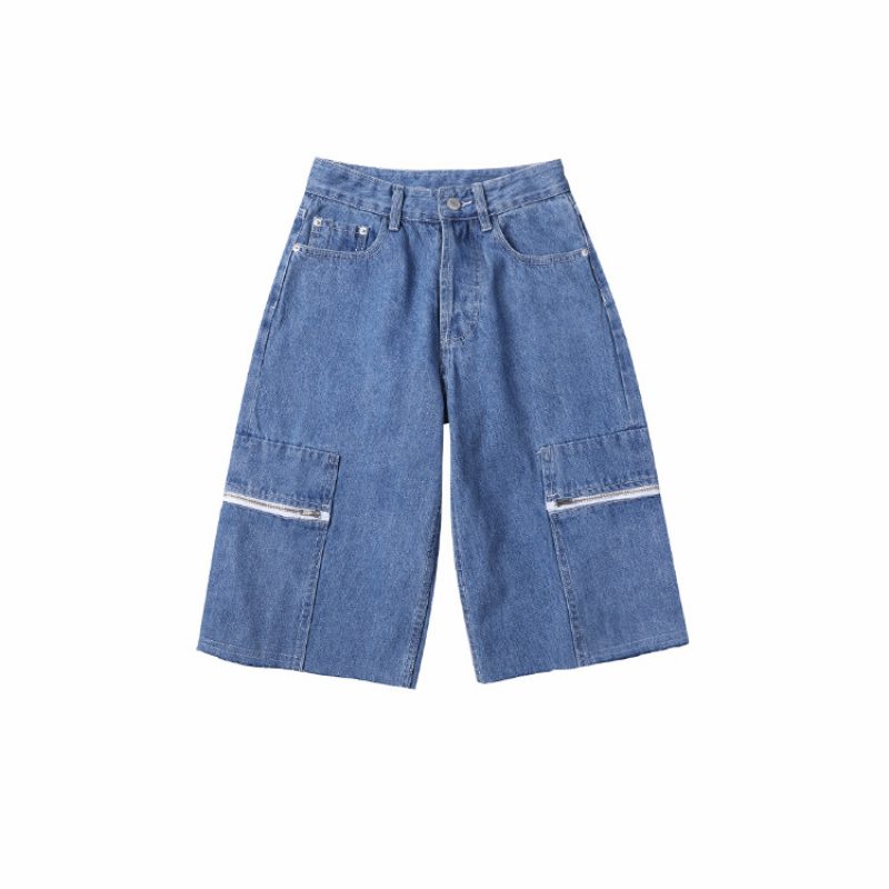 Dame Denim Shorts Løs Ny Stil Kul Løs Rett Høy Midje