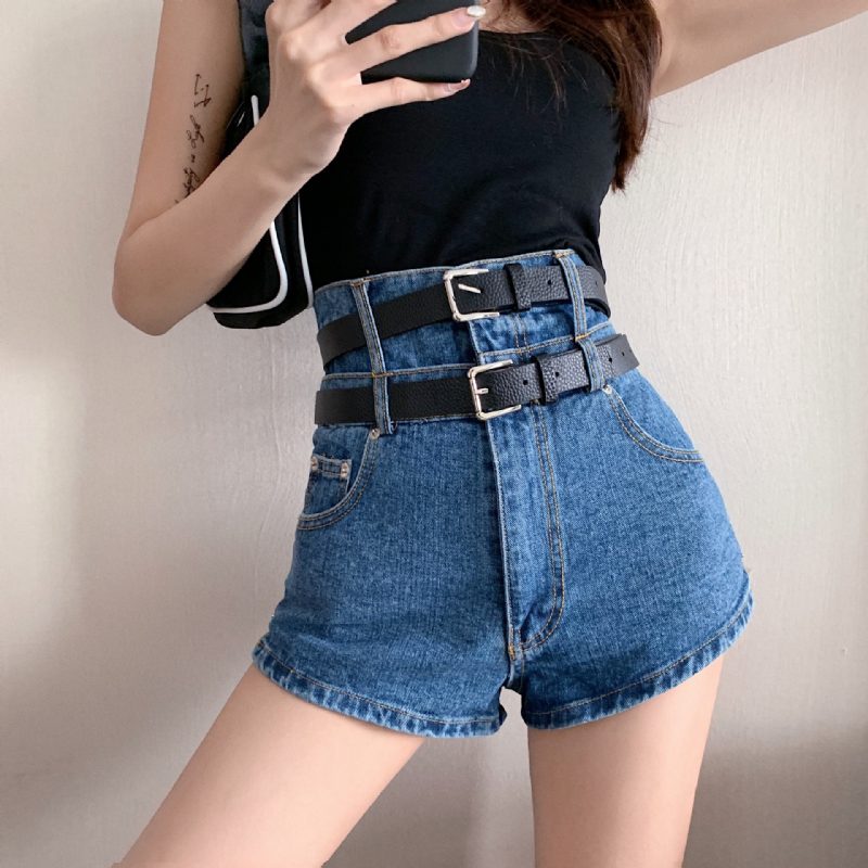 Dame Denim Shorts Ny Trend Løs Brede Ben Høy Midje Rett Tynn Del