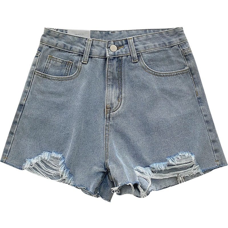 Dame Denimshorts Med Hull Løse Brede Ben