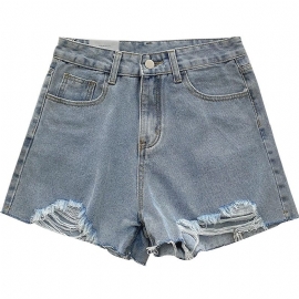 Dame Denimshorts Med Hull Løse Brede Ben