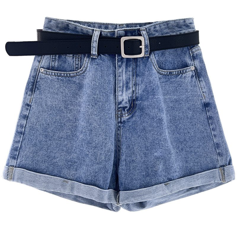 Dame Shorts Med Brede Ben Tynn Høy Midje Denim