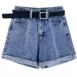 Dame Shorts Med Brede Ben Tynn Høy Midje Denim