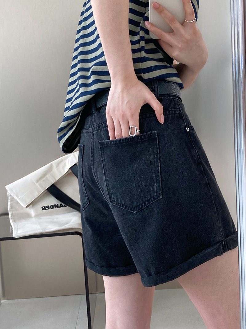 Dame Shorts Med Brede Ben Tynn Høy Midje Denim