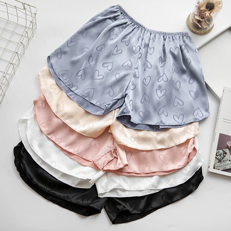 Damemote Jacquard Satin Shorts Løse Tynne Hjemmebukser