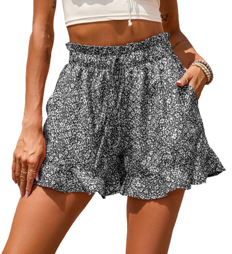 Dameshorts Chiffontrykk Uformell Lomme Midje