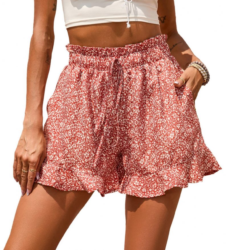 Dameshorts Chiffontrykk Uformell Lomme Midje