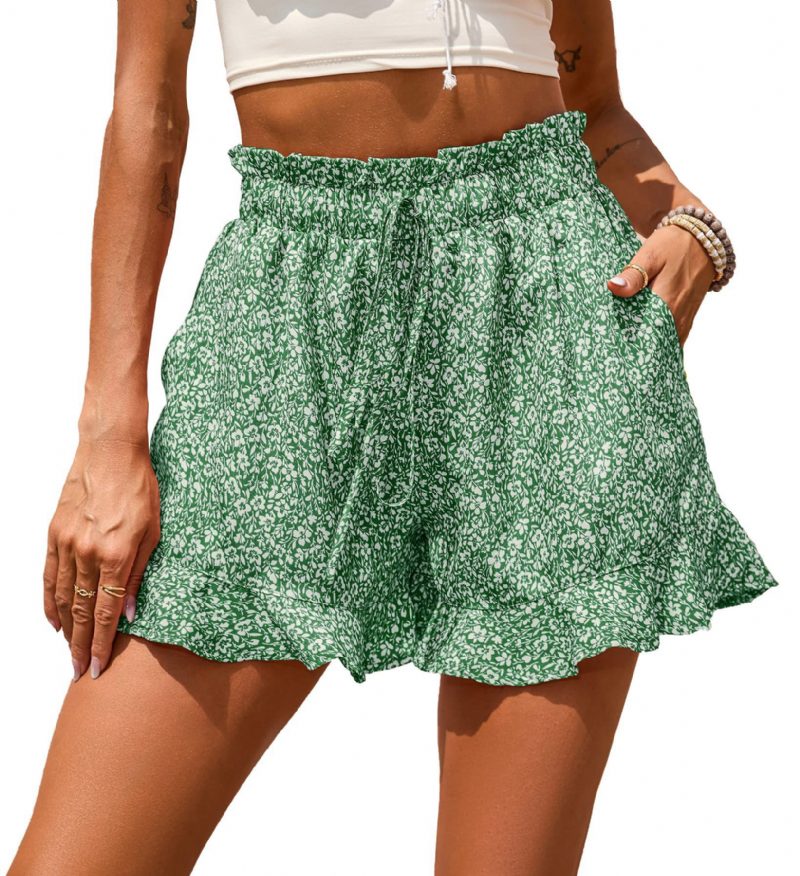 Dameshorts Chiffontrykk Uformell Lomme Midje