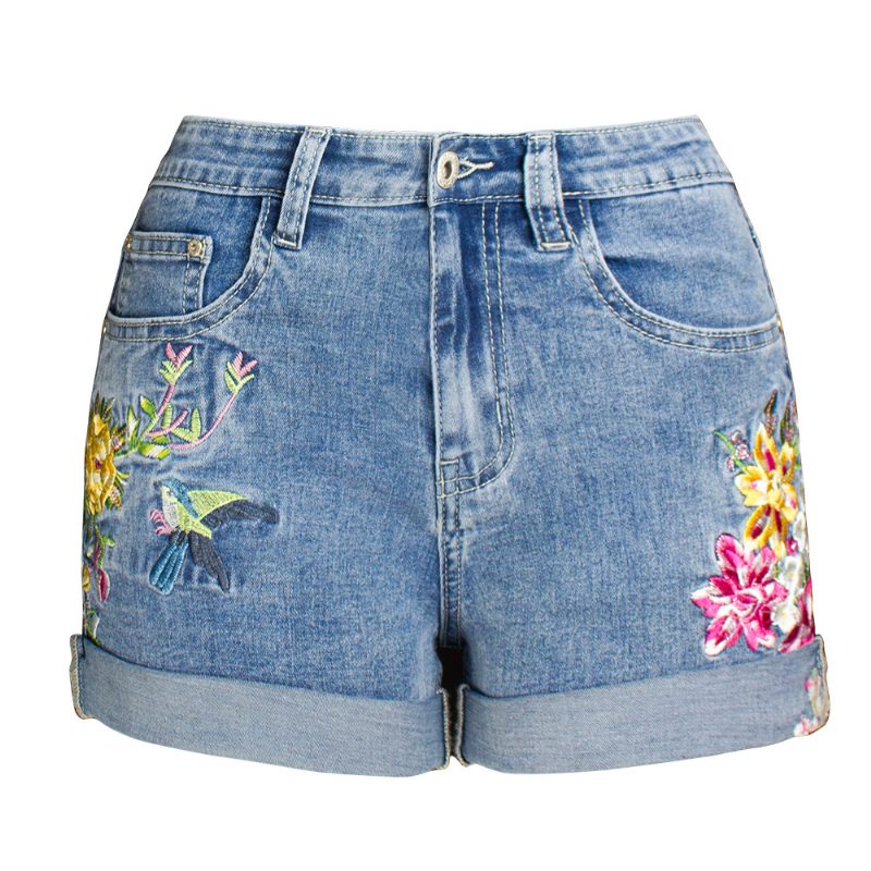 Dameshorts Med Brede Ben Stretch-shorts Broderte Blomster