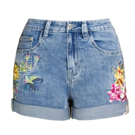 Dameshorts Med Brede Ben Stretch-shorts Broderte Blomster