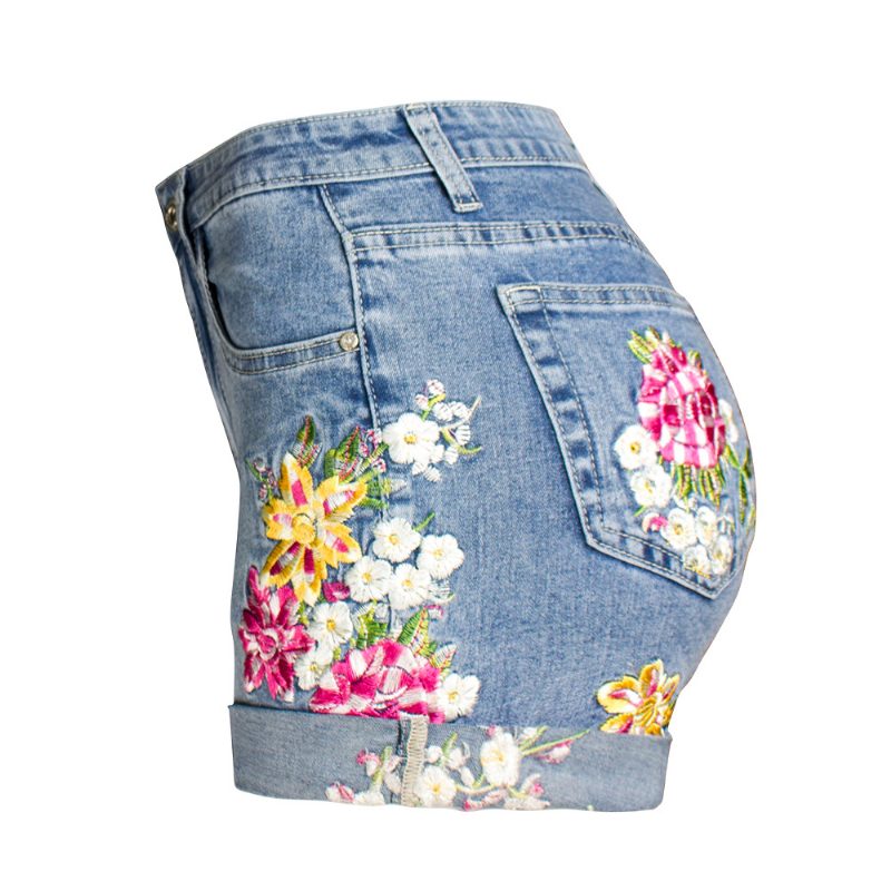 Dameshorts Med Brede Ben Stretch-shorts Broderte Blomster