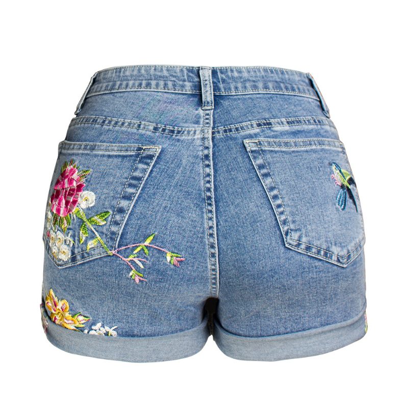 Dameshorts Med Brede Ben Stretch-shorts Broderte Blomster