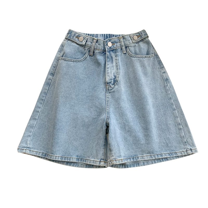 Denim Shorts Dame Høy Midje Løs Fempunkts Rett Bred Ben Tynn Seksjon