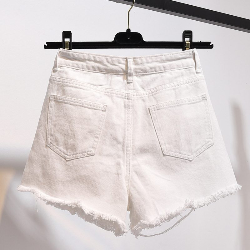 Denim Shorts Dame Høy Midje Løse Hull Brede Ben