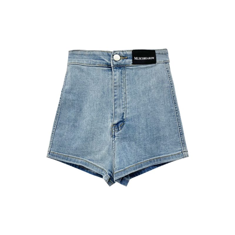 Denim Shorts Dame Tynn Seksjon Høy Midje Rett Slim Fit Elastisk Bredt Ben