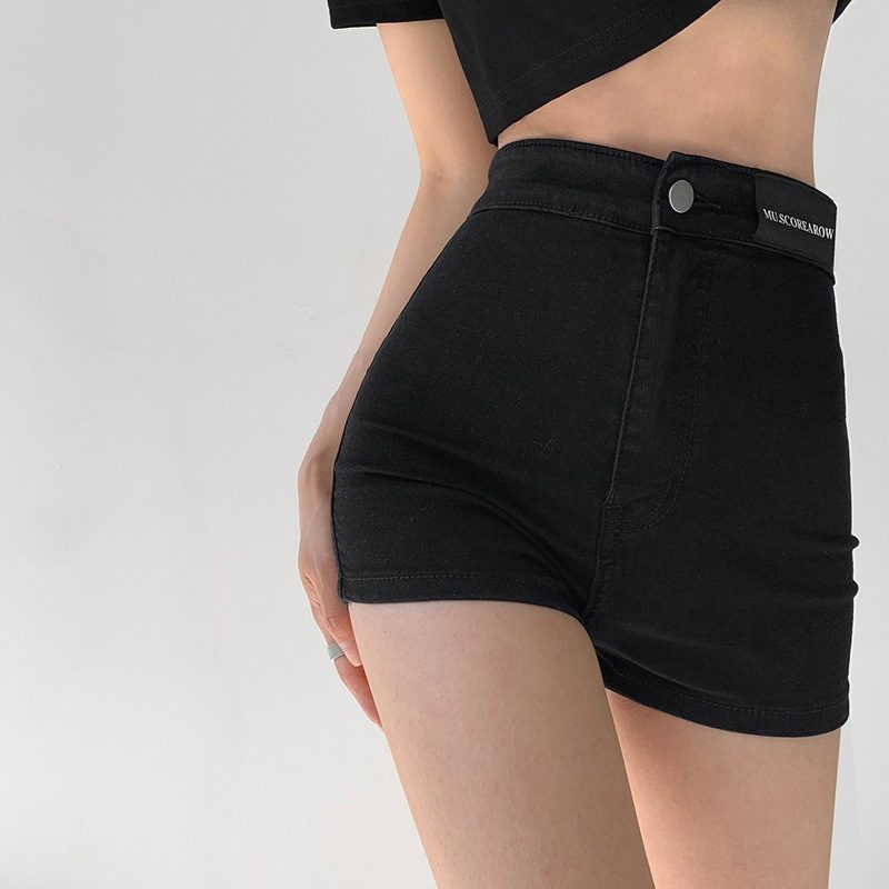 Denim Shorts Dame Tynn Seksjon Høy Midje Rett Slim Fit Elastisk Bredt Ben