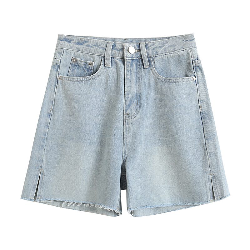 Denimshorts Med Brede Ben Damesidespalte Råkant Høy Midje