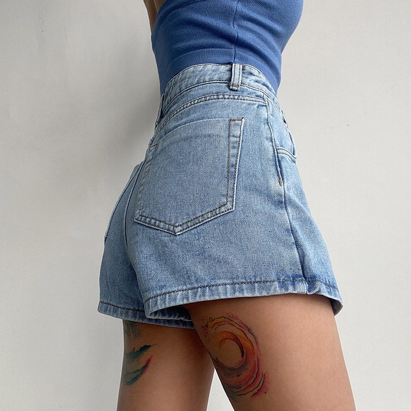 Høy Midje Denim Shorts Dame Lys Farge Falsk Todelt Temperament