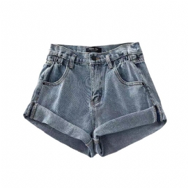 Høy Midje Denimshorts For Damer Løs Vidde Ben Casual