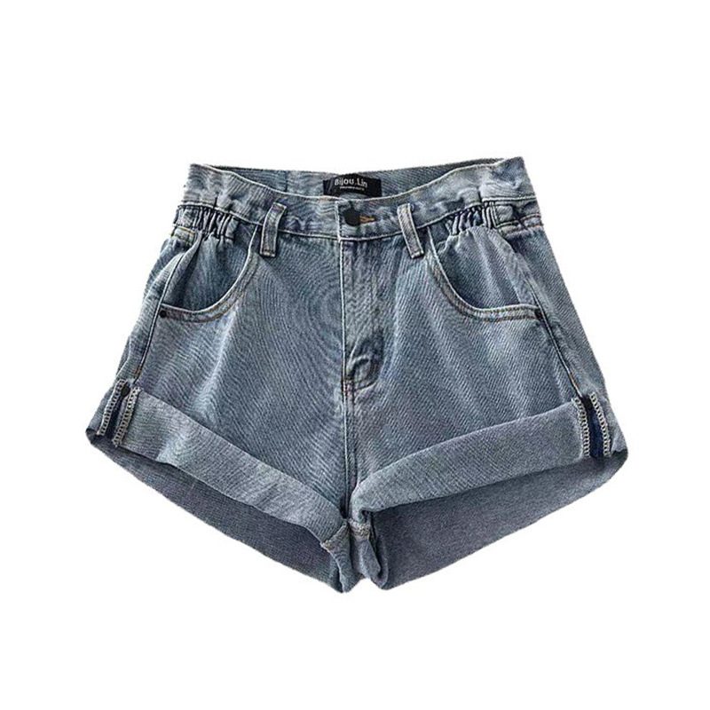 Høy Midje Denimshorts For Damer Løs Vidde Ben Casual