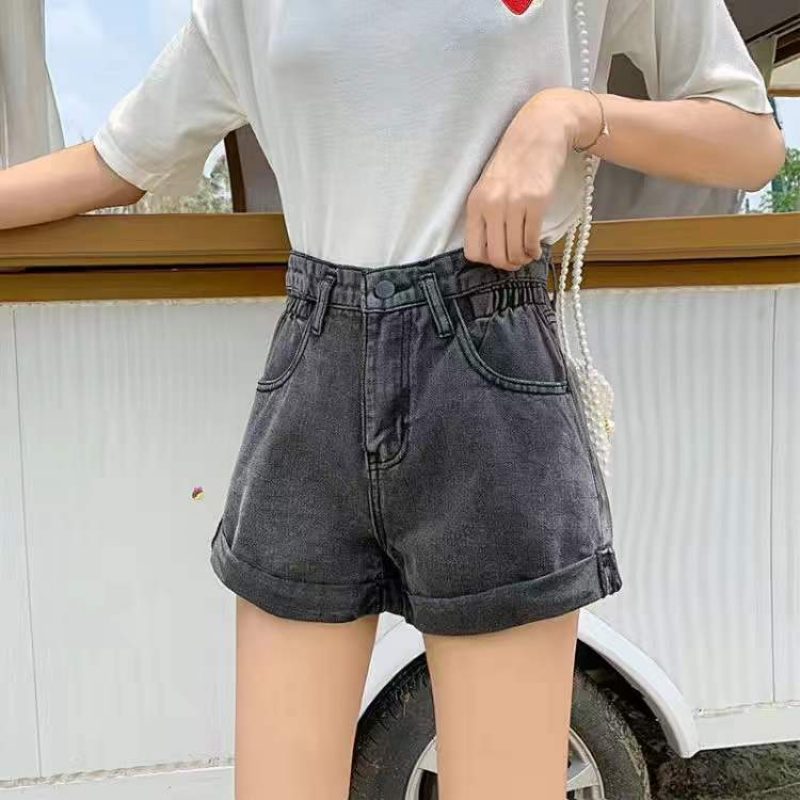 Høy Midje Denimshorts For Damer Løs Vidde Ben Casual