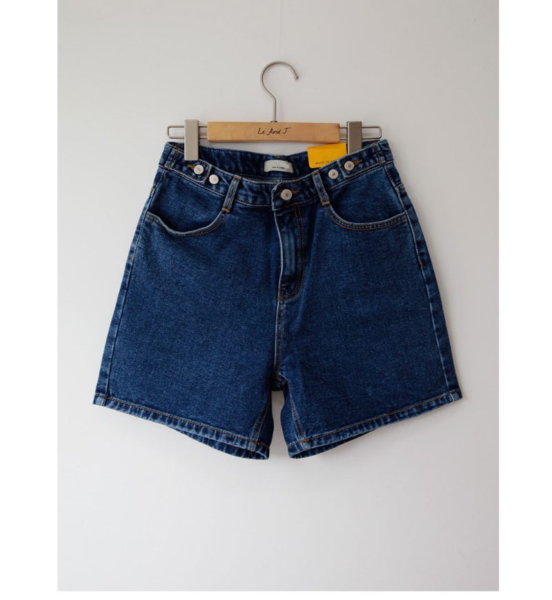 Høy Midje Multi Button Blå Denim Shorts Dame Hot Pants