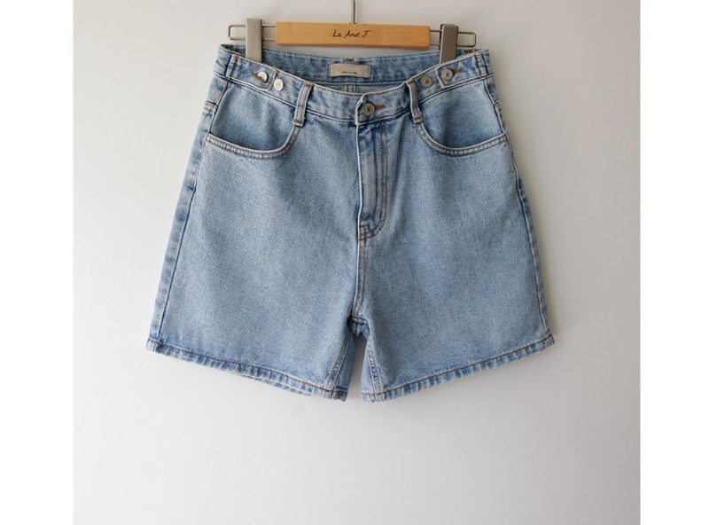 Høy Midje Multi Button Blå Denim Shorts Dame Hot Pants