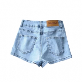 Høye Elastiske Denimshorts Kvinner Sommer Basic Stil En Knapp Høy Midje Dameveske Hip Hot Pants