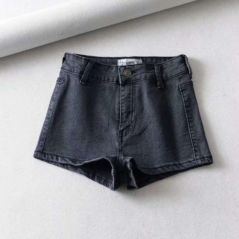 Høye Elastiske Denimshorts Kvinner Sommer Basic Stil En Knapp Høy Midje Dameveske Hip Hot Pants