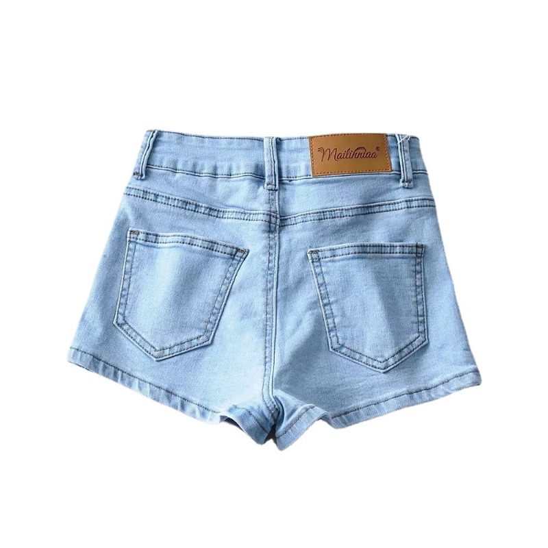 Høye Elastiske Denimshorts Kvinner Sommer Basic Stil En Knapp Høy Midje Dameveske Hip Hot Pants