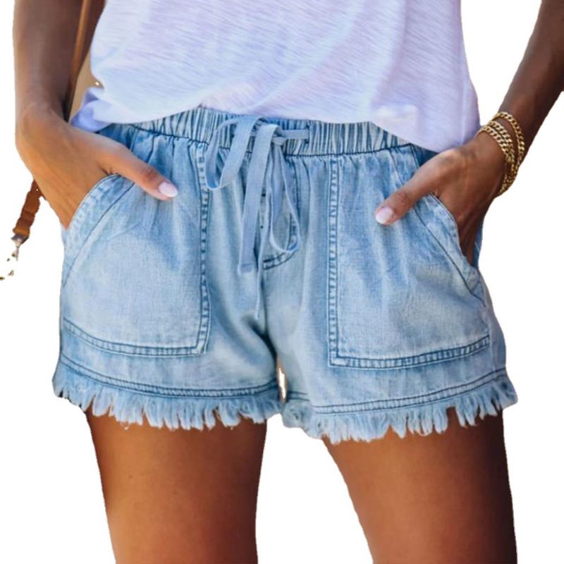 Jeans Shorts Dame Elastisk Midje Lommebukser Uformell Høy