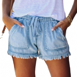 Jeans Shorts Dame Elastisk Midje Lommebukser Uformell Høy