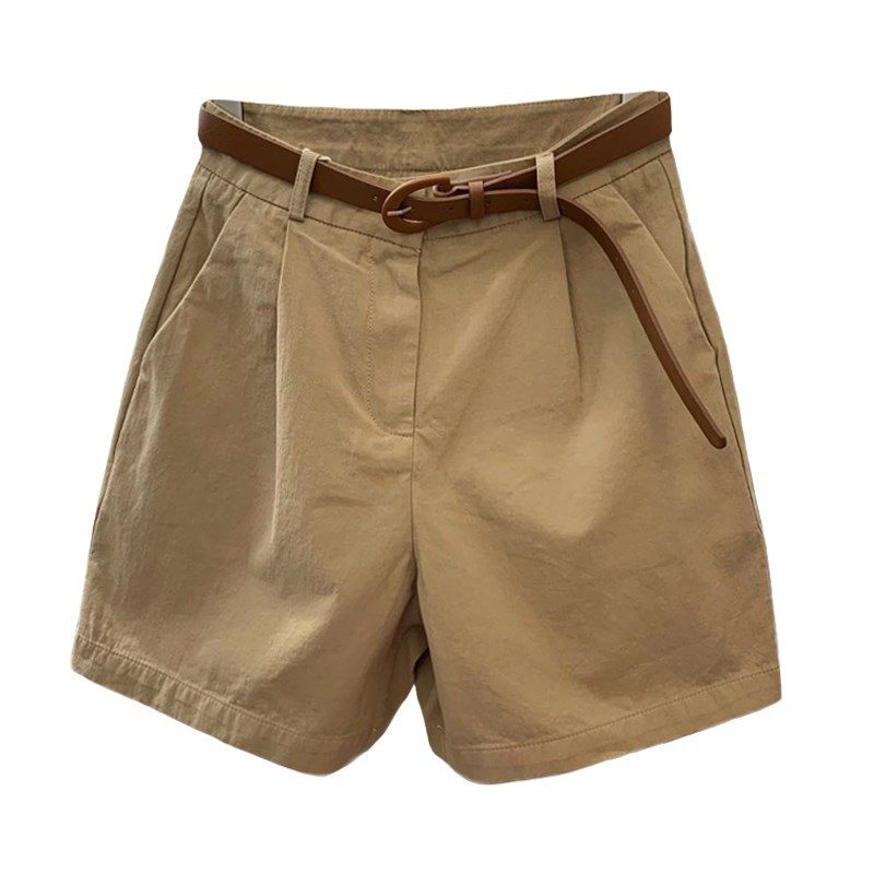 Khaki Cargo Shorts Dame Løs Høy Midje Fem Poeng Brede Ben Casual