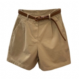 Khaki Cargo Shorts Dame Løs Høy Midje Fem Poeng Brede Ben Casual