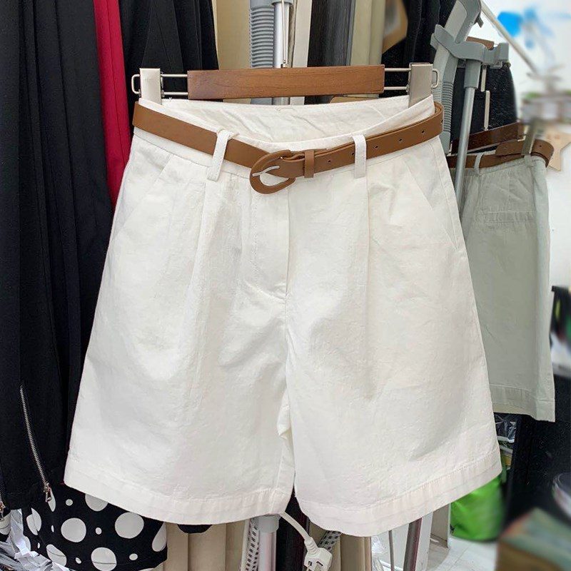 Khaki Cargo Shorts Dame Løs Høy Midje Fem Poeng Brede Ben Casual