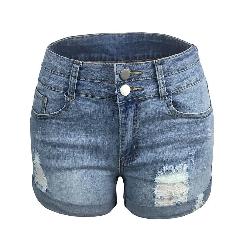 Shorts For Kvinner Trendy Hull Rullet Elastisk Høy Midje Denim