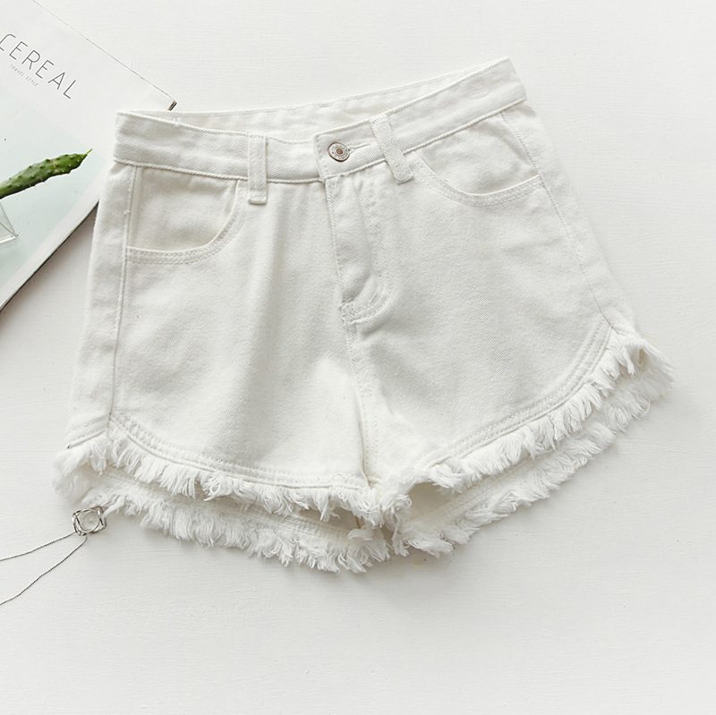 Slim Fit Candy Color Denim Shorts Dame Raw Edges Tassel Hot Pants