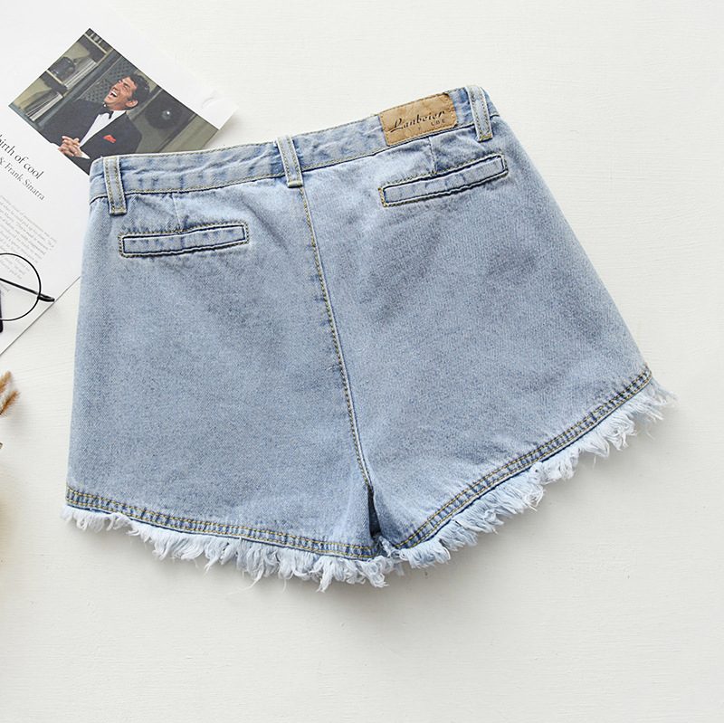 Slim Fit Candy Color Denim Shorts Dame Raw Edges Tassel Hot Pants