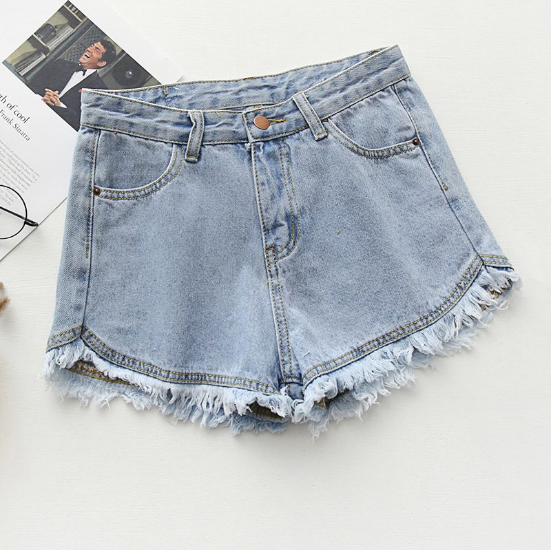 Slim Fit Candy Color Denim Shorts Dame Raw Edges Tassel Hot Pants