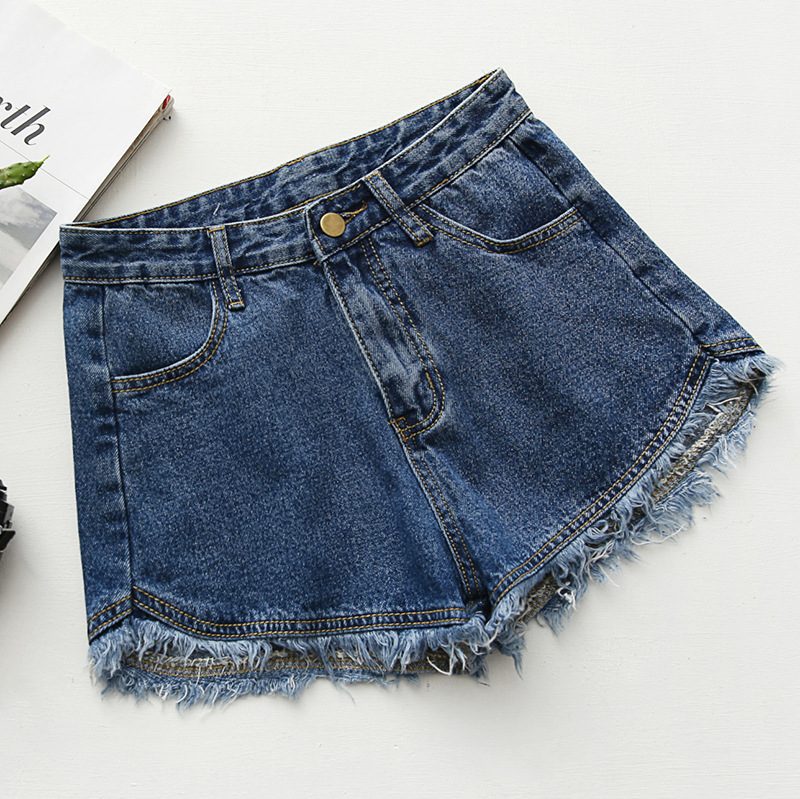 Slim Fit Candy Color Denim Shorts Dame Raw Edges Tassel Hot Pants