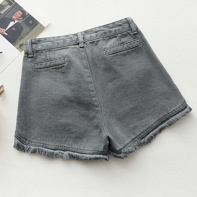 Slim Fit Candy Color Denim Shorts Dame Raw Edges Tassel Hot Pants