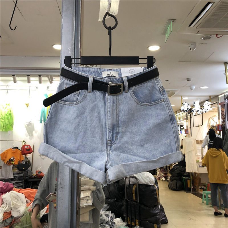 Svart Og Grå Denim Shorts Dame Høy Midje Brede Ben Løs