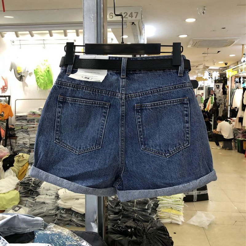 Svart Og Grå Denim Shorts Dame Høy Midje Brede Ben Løs